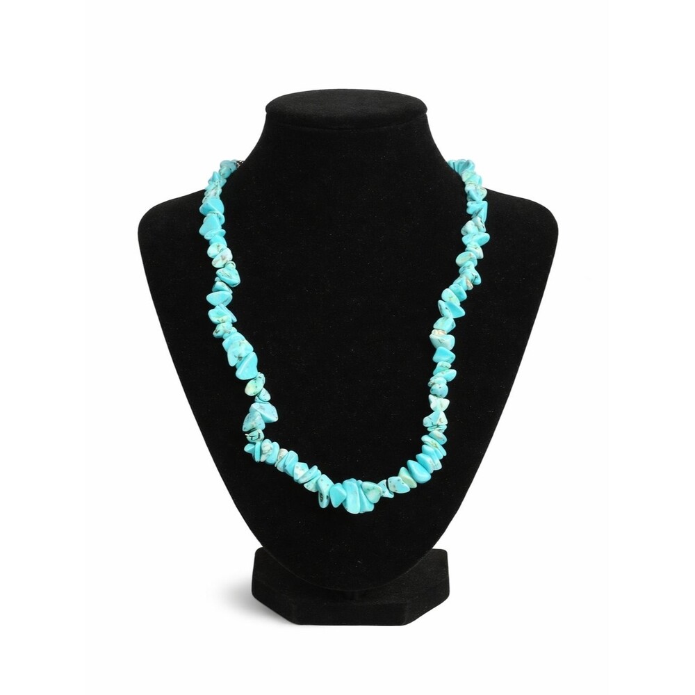 Turquoise Stone Chip Necklace Blue Natural Gemstone Bead Statement Jewelry Boho